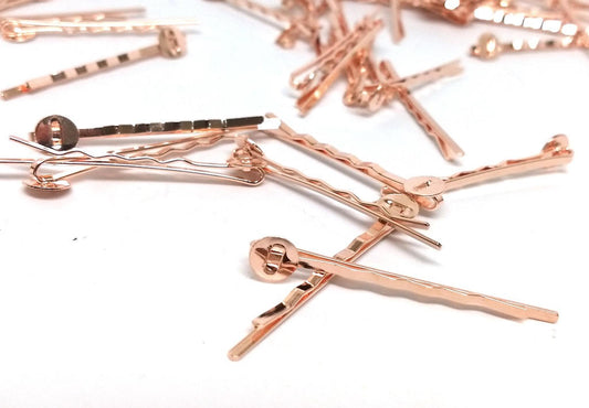 H021 - 50 pcs. Rose Gold Plated Bobby Pins - 8mm Glue Pad - Ripple Pattern - 52mm x 8mm (2" x 0.3") image 0