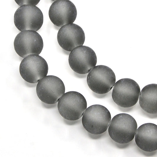 BD073 - 50 Beads - 8mm Gray Frosted Round Beads - 15" strand - Approx 50-52 beads per strand - Hole Size: 1.3mm - Matte