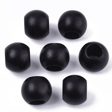 BD538 - 75 pcs Black Matte Acrylic Smooth Ball Spacer Beads - 12mm - Large Hole: 6mm - Fits European Cords and Paracord!
