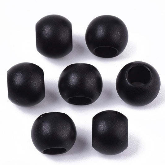 BD538 - 75 pcs Black Matte Acrylic Smooth Ball Spacer Beads - 12mm - Large Hole: 6mm - Fits European Cords and Paracord!