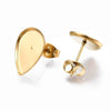 E809 - 10 pcs. 304 Stainless Steel Gold Earring Posts with 316 Stainless Steel Pins and Backs - Teardrop - 14mm x 10mm Glue Pad Setting
