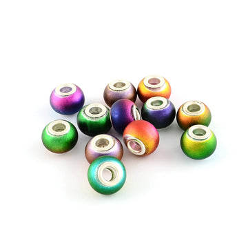 BD212 - 10 pcs Assortment of Matte Rondelle Spacer Beads with Silver Plated Core - 14mm - Hole Size: 4.5mm