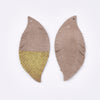 P323 - 4 pcs. Brown and Golden REAL Leather Sheepskin Dangle Pendants - Leaves - 70mm (2.76")