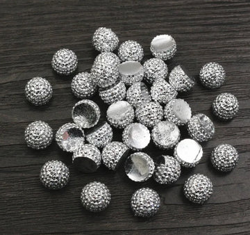 CA209 - 10 pcs Silver Resin Rhinestone Pave Dome Cabochons - 10mm - Half Round Ball