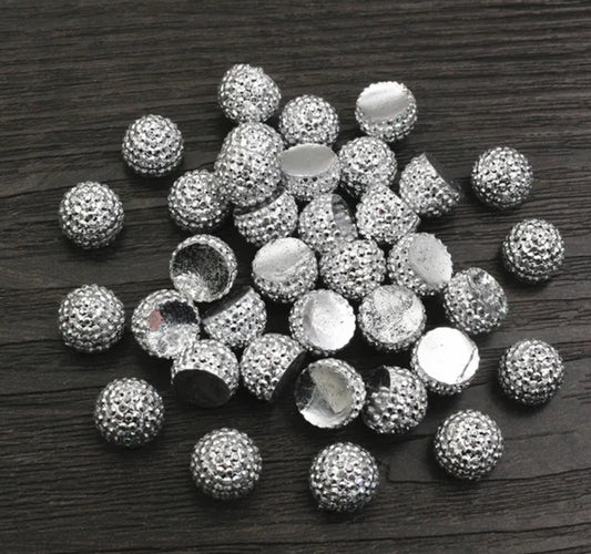 CA209 - 10 pcs Silver Resin Rhinestone Pave Dome Cabochons - 10mm - Half Round Ball
