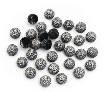 CA277 - 10 pcs Gunmetal Resin Rhinestone Pave Dome Cabochons - 10mm - Half Round Ball
