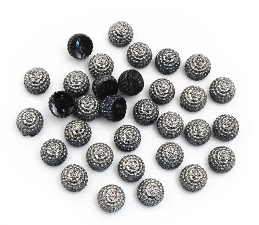 CA277 - 10 pcs Gunmetal Resin Rhinestone Pave Dome Cabochons - 10mm - Half Round Ball