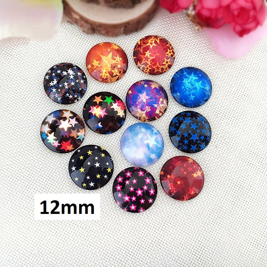 CA397 - 10 pcs Assortment of Circle Stars Glass Round Dome Seals Tiles Cabochons - 12mm