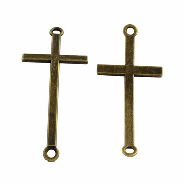 CC0001 - 5 pcs. Antique Bronze Curved Cross Charms Connectors Pendants - 52mm x 22mm