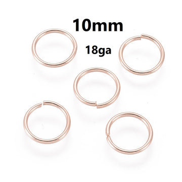 J101 - 50 pcs 304 Stainless Steel Open Jump Rings 10mm - 18 Gauge (1mm Thick) - Rose Gold - Tarnish Resistant!