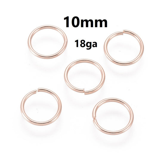 J101 - 50 pcs 304 Stainless Steel Open Jump Rings 10mm - 18 Gauge (1mm Thick) - Rose Gold - Tarnish Resistant!