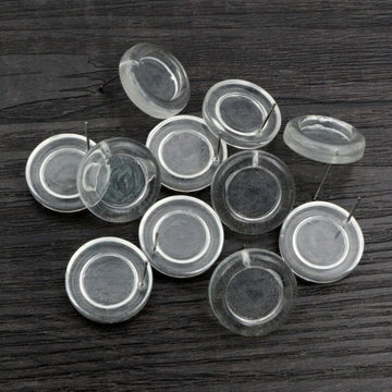 E645 - 10 pcs. Resin Earring Posts Studs Settings Cabochons Tacks - 12mm Glue Pad Setting - Clear - Silver Tone Pins