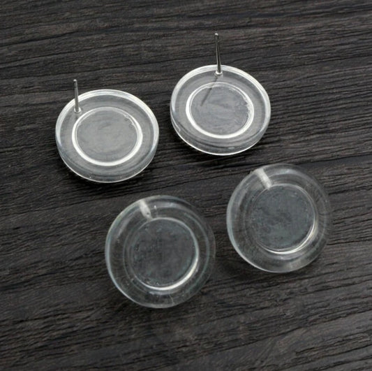 E645 - 10 pcs. Resin Earring Posts Studs Settings Cabochons Tacks - 12mm Glue Pad Setting - Clear - Silver Tone Pins