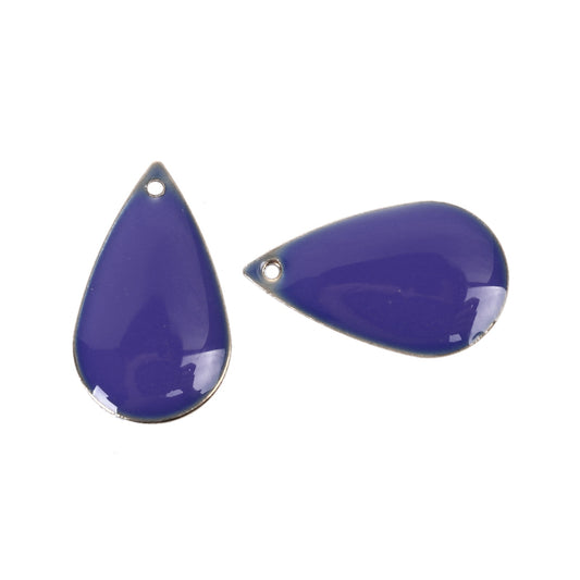 E734 - 10 pcs Teardrop Metal Enamel Dangle Charms Pendants - 21mm x 13mm - 0.8" - Blue - Gold Frame - Great for Earrings, Dangles
