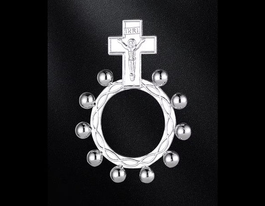 MP0079 - 10 pcs. Silver Plated Crucifix Cross Rosary Rings Charms Pendants - 44mm x 32mm