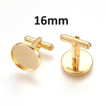 CU041 - Lot of 10 Gold Plated Cuff Links (5 pairs) - 16mm Glue Pad Bezel Setting - 304 Stainless Steel - Tarnish Resistant! Very High Quality!