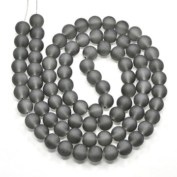 BD073 - 50 Beads - 8mm Gray Frosted Round Beads - 15" strand - Approx 50-52 beads per strand - Hole Size: 1.3mm - Matte