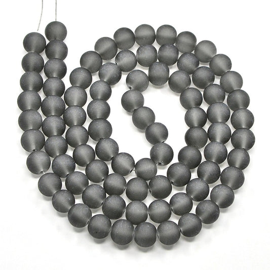 BD073 - 50 Beads - 8mm Gray Frosted Round Beads - 15" strand - Approx 50-52 beads per strand - Hole Size: 1.3mm - Matte