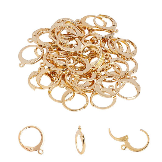 E882 - 10 pcs (5 pairs) 304 Stainless Steel Leverback Earrings - Golden - 14.5mm x 12mm - Hypoallergenic! Tarnish Resistant!