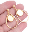 E663 - 6 pcs. 304 Stainless Steel Gold Plated Earring Teardrop Dangle Hooks Settings Bezels - 12mm Glue Pad Setting