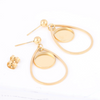 E663 - 6 pcs. 304 Stainless Steel Gold Plated Earring Teardrop Dangle Hooks Settings Bezels - 12mm Glue Pad Setting