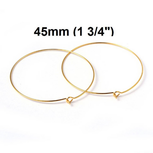W006 - 20 pcs. Gold Plated Wine Charm/Earwire Hoop Rings - 45mm (1 3/4 inch)  - 20 Gauge (0.8mm Thick)