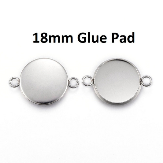P181 - 10 pcs. 304 Stainless Steel Silver Tone Circle Round Bezel Cabochon Cameo Connector Tags Trays - 18mm Glue Pad - Tarnish Resistant!