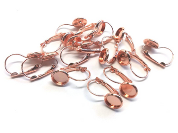 E087 - 10 pcs. Rose Gold Plated Earring Clips Settings Lever Back Bezels Cabochons - 8mm Glue Pad Setting