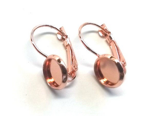 E087 - 10 pcs. Rose Gold Plated Earring Clips Settings Lever Back Bezels Cabochons - 8mm Glue Pad Setting