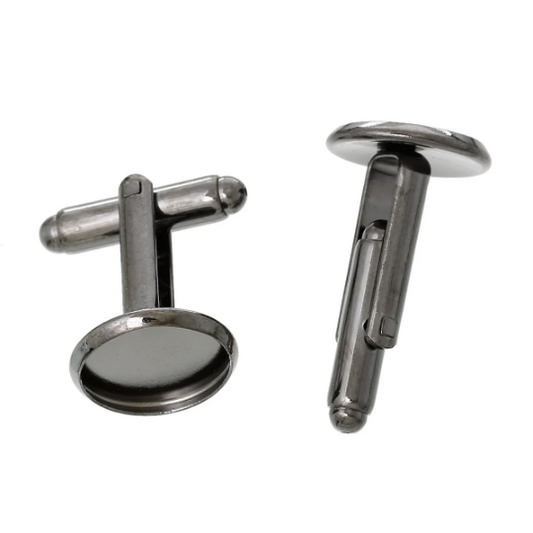 CU055 - Lot of 10 Dark Grey Gray Gunmetal Cuff Links (5 pairs) - 16mm Glue Pad Bezel Setting