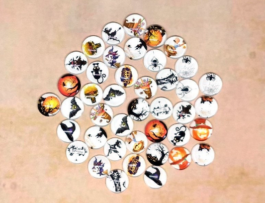 CA264 - 40 pcs. Assortment of Circle Halloween Glass Round Dome Seals Tiles Cabochons - 10mm - Set 1