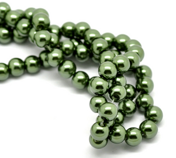 BD302 - 8mm Dark Green Glass Pearl Imitation Round Beads - 32 inch strand - Hole Size: 1mm - Approx. 100 pcs per strand