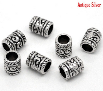 BD304 - 50 pcs Antique Silver Tube Carved Spacer Beads - 6mm x 8mm - Hole Size: 4mm