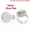 A018 - 10 pcs. Silver Tone ADJUSTABLE Cabochon Setting Bezel RING bases settings - Ring Size 8 US - Glue Pad 18mm