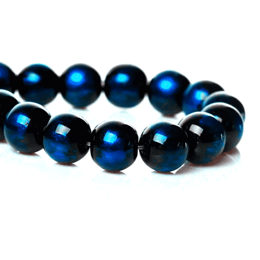 BD817 - 80 pcs Black and Blue Pearl Swirl Glass Round Loose Beads - 10mm - Hole Size: 1mm - 30.5" Strand