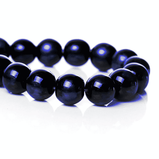 BD816 - 80 pcs Black and Indigo Blue Pearl Swirl Glass Round Loose Beads - 10mm - Hole Size: 1mm - 30.5" Strand