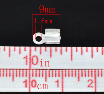 BBC005 - 500 pcs. Silver Plated Crimp End Tips Caps with Loop - 9mm x 4mm - Fit 3mm-4mm cords!