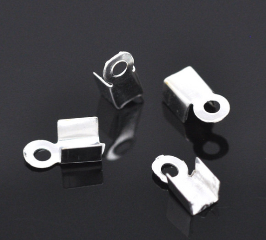BBC005 - 500 pcs. Silver Plated Crimp End Tips Caps with Loop - 9mm x 4mm - Fit 3mm-4mm cords!