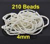 BD492 - 4mm Ivory Glass Pearl Imitation Round Beads - 32 inch strand - Approx. 210 beads - Hole Size: 1mm