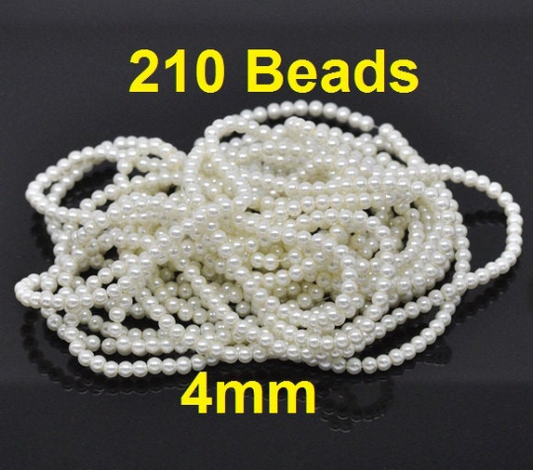 BD492 - 4mm Ivory Glass Pearl Imitation Round Beads - 32 inch strand - Approx. 210 beads - Hole Size: 1mm