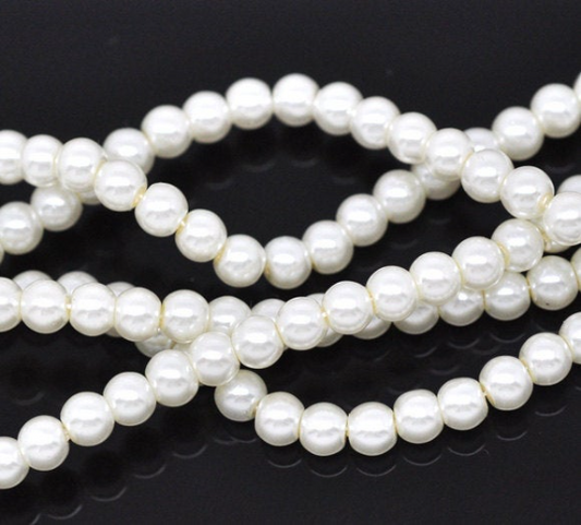 BD492 - 4mm Ivory Glass Pearl Imitation Round Beads - 32 inch strand - Approx. 210 beads - Hole Size: 1mm