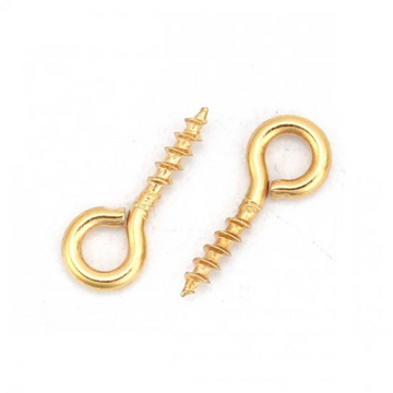 BA061 - 100 pcs. 304 Stainless Steel Gold Plated Screw Eyes Bails Top Drilled - 8mm x 4mm - Tarnish Resistant!