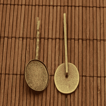 H075 - 10 pcs. Antique Bronze Hair Bobby Pins Cabochons Bezels - 25mm x 18mm Oval Glue Pad
