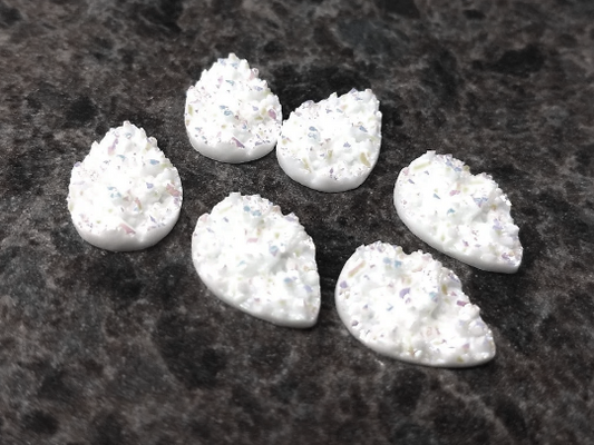RC0050 - 10 pcs Druzy Resin Embellishment Cabochons White - 18x13mm - Teardrop - 18mm x 13mm - 4.5mm Thick