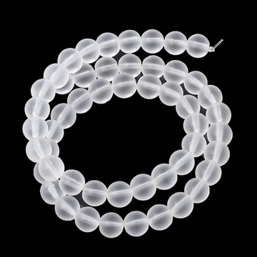 BD205 - 50 Beads - 8mm Clear White Frosted Glass Round Beads - 15 3/8" strand - Approx 50 beads per strand - Hole Size: 1.5mm
