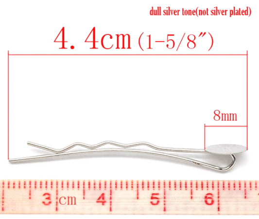 H050 - 20 pcs. Silver Tone Bobby Pins - 8mm Glue Pad