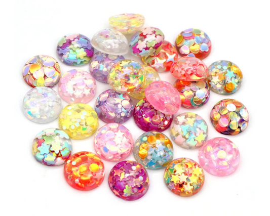 RC0010 - 10 pcs Druzy Resin Embellishment Cabochons Glitter - 12mm - Circle - Stars