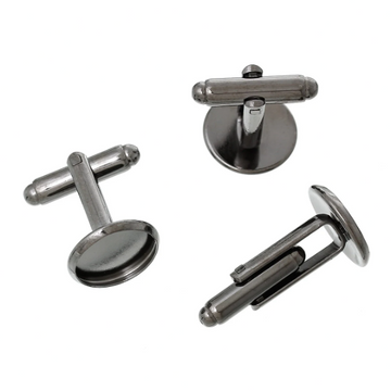 CU055 - Lot of 10 Dark Grey Gray Gunmetal Cuff Links (5 pairs) - 16mm Glue Pad Bezel Setting