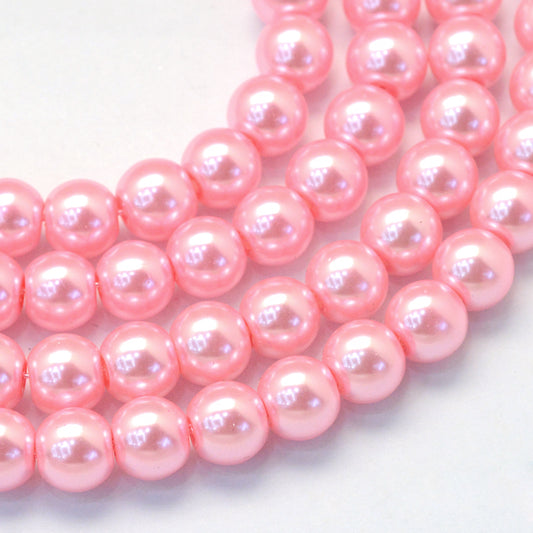 BD289 - 4mm Pink Blush Glass Pearl Imitation Round Beads - 32 inch strand - Approx. 210 beads - Hole Size: 1mm