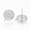 E107 - 10 pcs 304 Stainless Steel Silver Earring Posts Studs Settings Bezels Cabochons Tacks with Loop - 12mm Glue Pad Setting - Perpendicular Loop